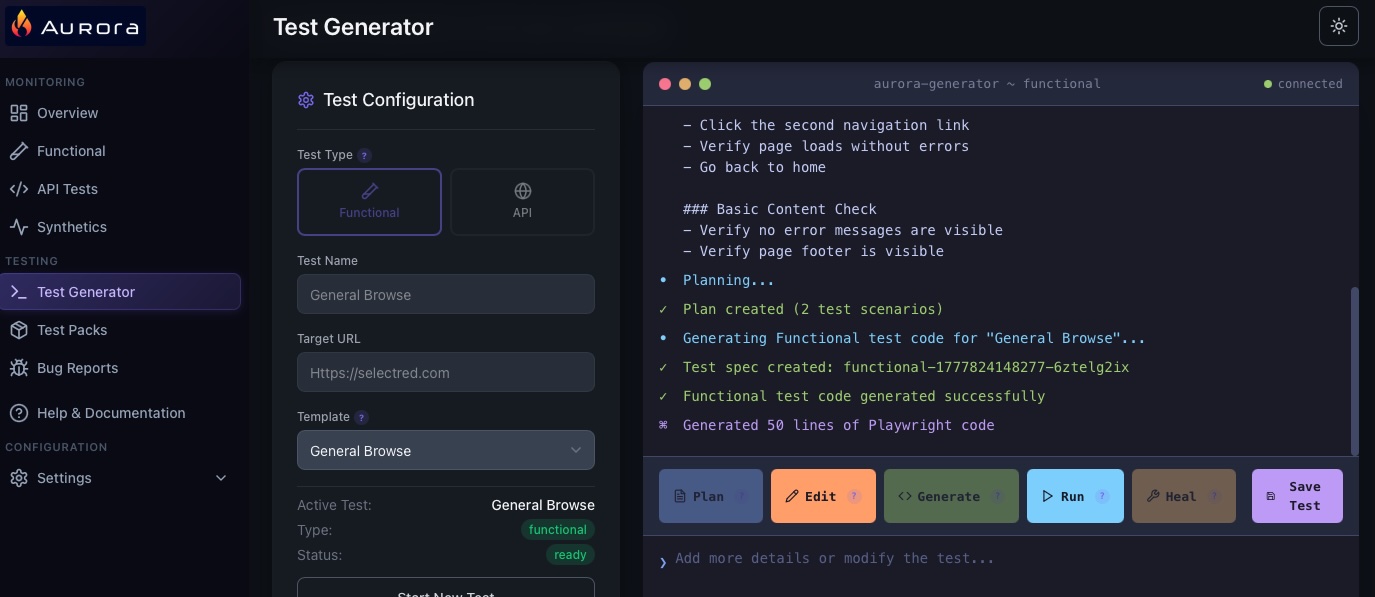 Aurora synthetic monitoring dashboard